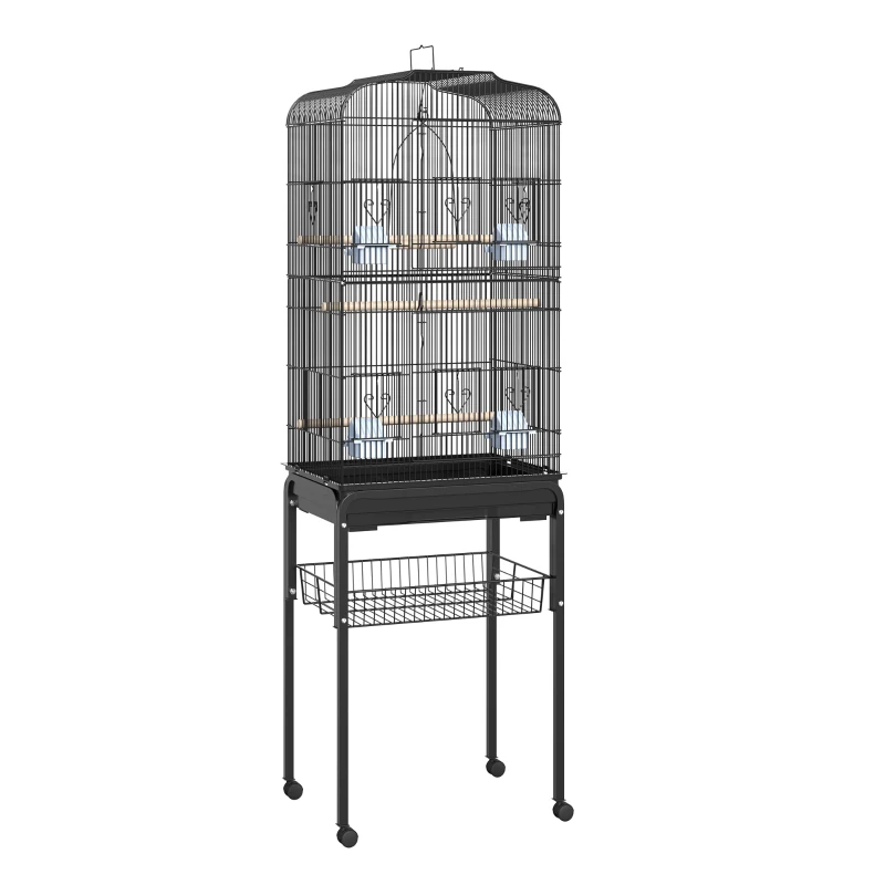 PawHut 60" Rolling Bird Cage Cockatoo House Play Top Finch Pet Supply with Wheels Black