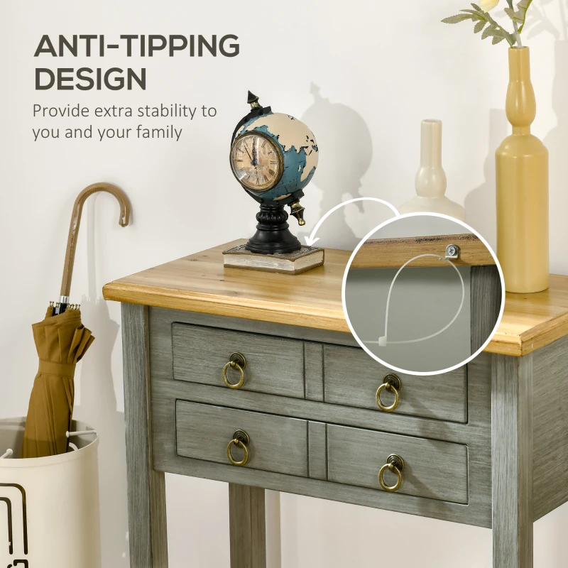 HOMCOM Vintage Console Table with 2 Drawers, Retro Entryway Table for Hallway, Living Room and Hallway, Grey