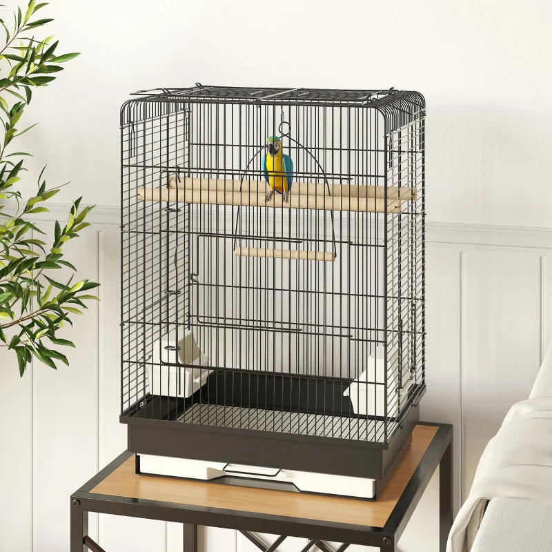PawHut 22" Bird Cage Flight Parrot House Playpen with Open Play Top and Feeding Bowl Perch Pet Furniture Black