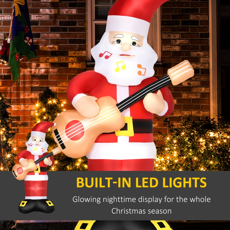 Outsunny 6ft Christmas Inflatables Outdoor Decorations Guitar-playing Santa Claus with Musical Notes Beard, Blow-Up LED Yard Christmas Decor for Lawn Garden Party