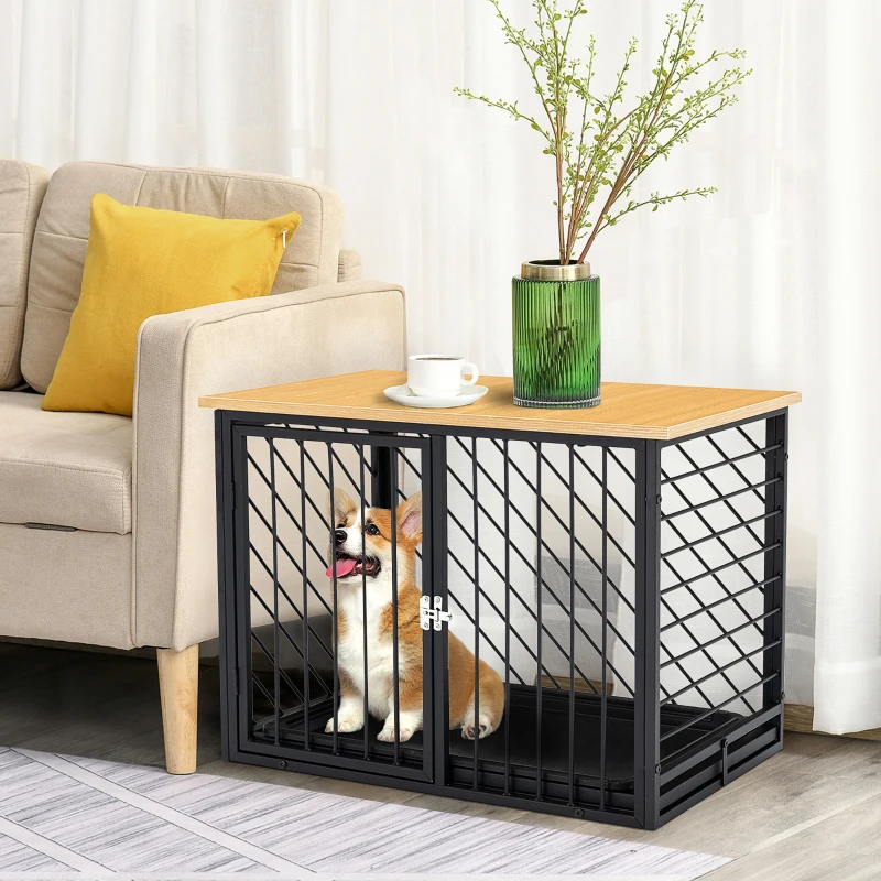 PawHut Dog Crate Furniture, Heavy Duty Dog Kennel End Table with Removable Tray, for Small Medium Dogs, Indoor Use, Black