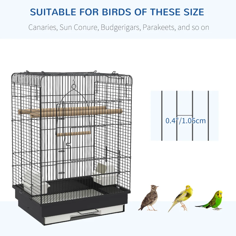 PawHut 22" Bird Cage Flight Parrot House Playpen with Open Play Top and Feeding Bowl Perch Pet Furniture Black