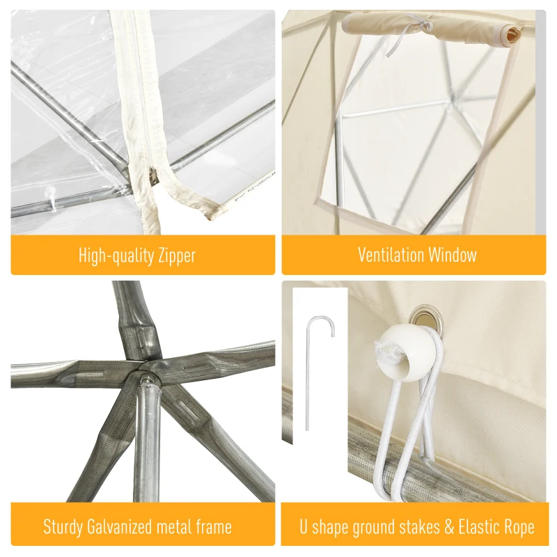 Outsunny Garden Dome Igloo Tent Half Ball Shape Outdoor Greenhouse w/ Air Conditioner Hole, Half Transparent PVC and Half Polyester Fabric Cover