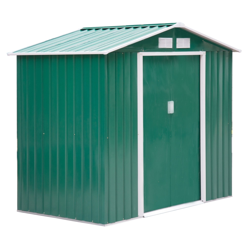 Outsunny 7' x 4' Steel Storage Shed Organizer, Garden Tool house with 4 Vents and 2 Easy Sliding Doors for Backyard, Patio, Garage, Lawn, Green