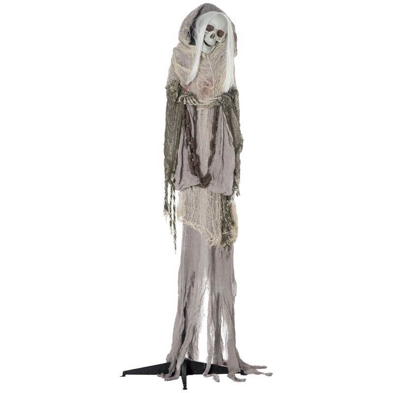 Outsunny 72" Life Size Outdoor Halloween Decorations - Skeleton Witch, Sound and Motion Activated Animated Prop Animatronic Décor with Light Up Eyes, Spooky Sound