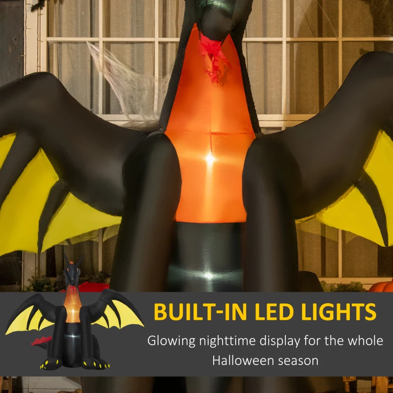 Outsunny 6ft Inflatable Halloween Giant Animated Fire & Ice Dragon with Wings, Blow Up LED Yard Display Indoor Outdoor for Garden, Lawn, Party, Holiday