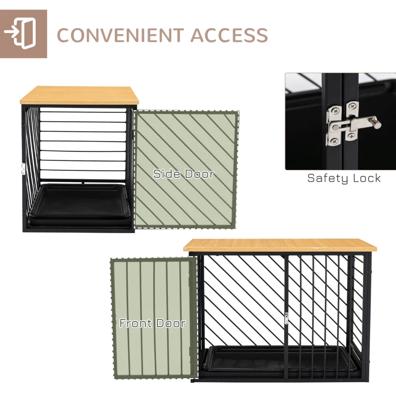 PawHut Dog Crate Furniture, Heavy Duty Dog Kennel End Table with Removable Tray, for Small Medium Dogs, Indoor Use, Black