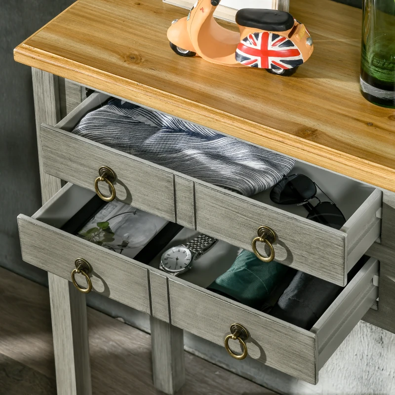 HOMCOM Vintage Console Table with 2 Drawers, Retro Entryway Table for Hallway, Living Room and Hallway, Grey