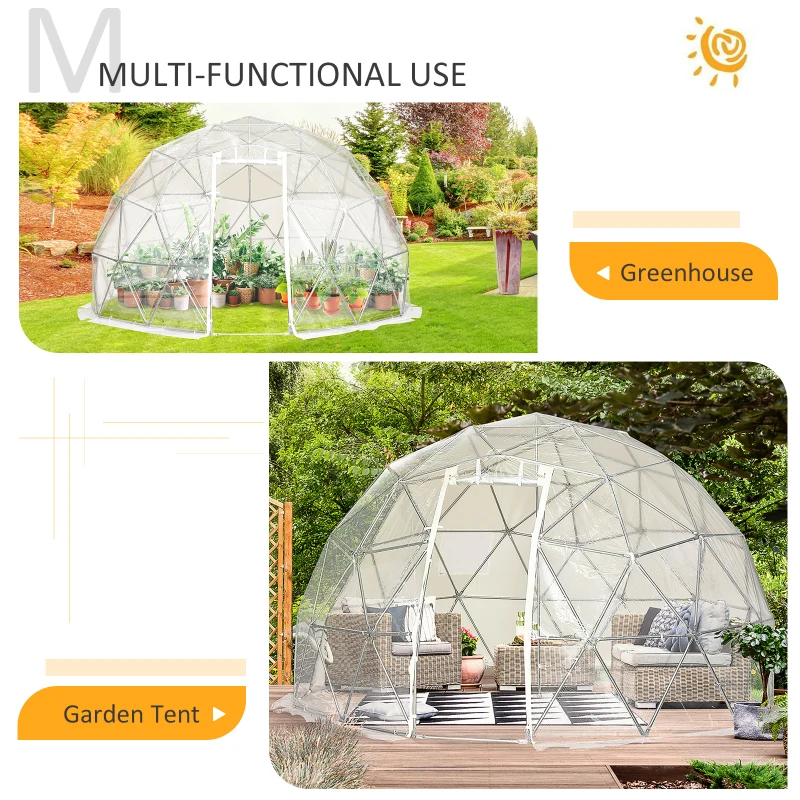 Outsunny Garden Dome Igloo Tent Half Ball Shape Outdoor Greenhouse w/ Air Conditioner Hole, Half Transparent PVC and Half Polyester Fabric Cover