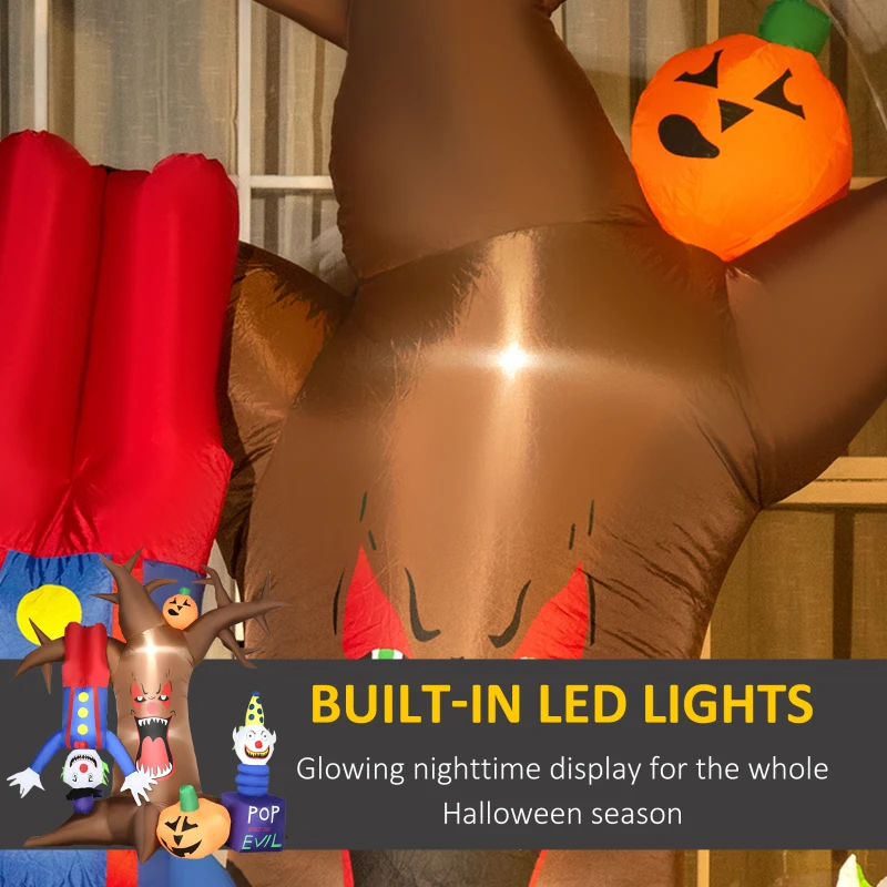 Outsunny 7' Inflatable Halloween Ghost Tree with Upside-down Clown Pumpkins, Blow-Up LED Display Indoor Outdoor for Garden, Lawn, Party, Holiday