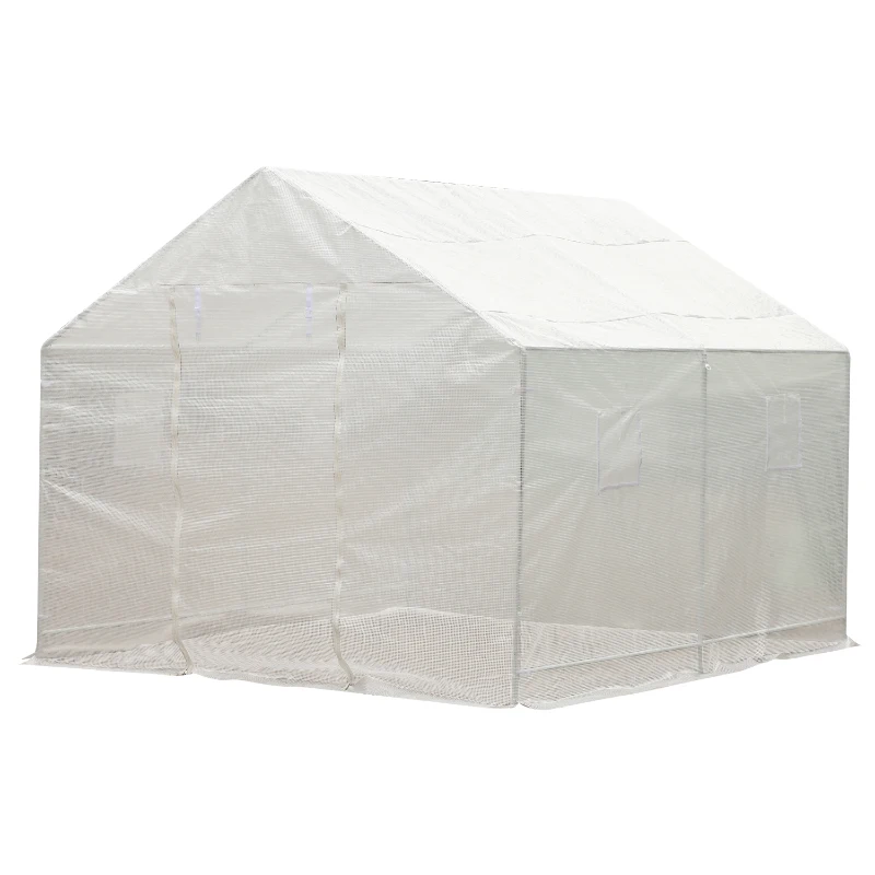 Outsunny 10x9.5x8ft Steeple Outdoor Walk-In Greenhouse Portable Garden Planting Warm House w/White PE Cover