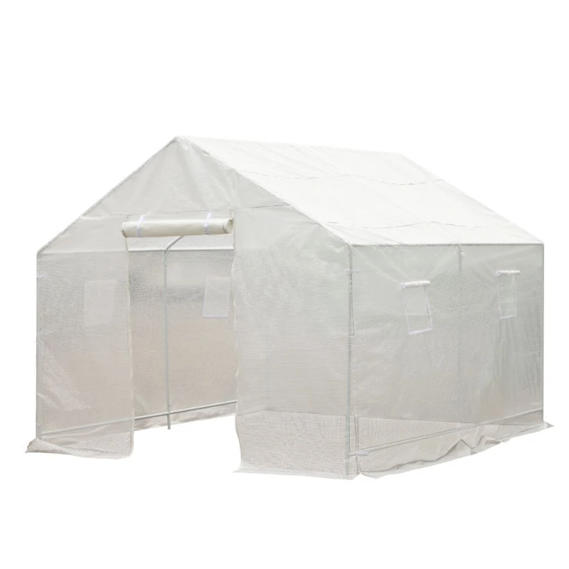 Outsunny 10x9.5x8ft Steeple Outdoor Walk-In Greenhouse Portable Garden Planting Warm House w/White PE Cover