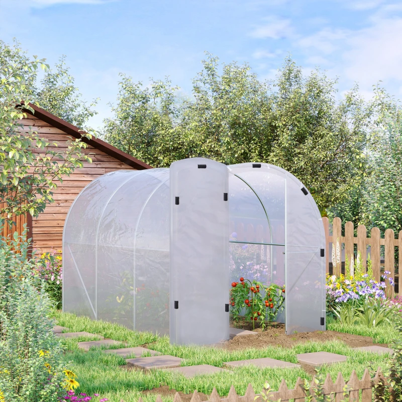 Outsunny 9.85'L x 6.6'W x 6.6'H Polytunnel Greenhouse Outdoor Walk-In Greenhouse, Transparent