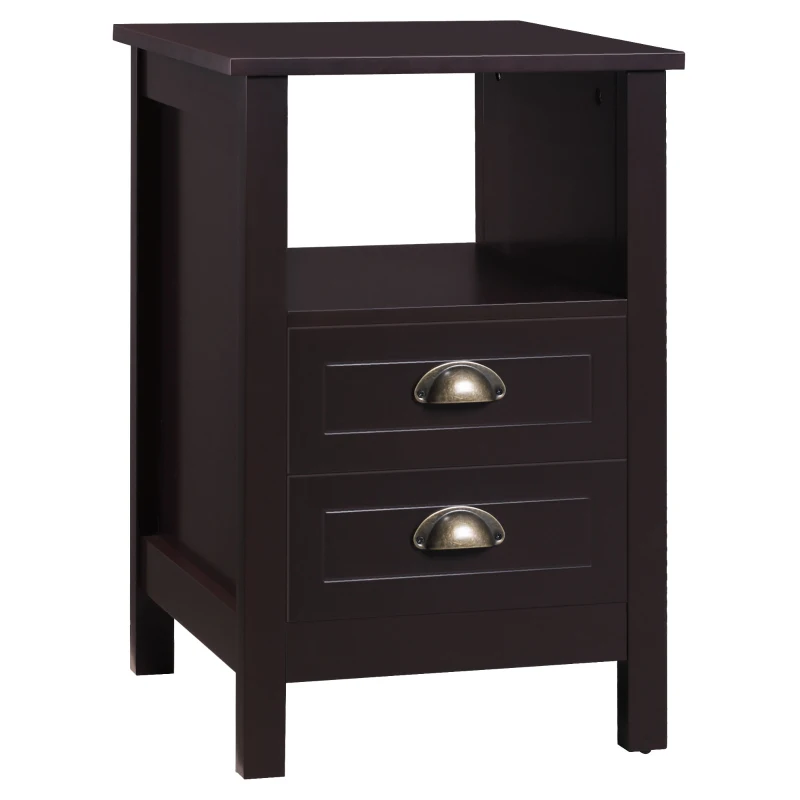 HOMCOM Modern End Table with 2 Drawers and Storage Shelf, Accent Sofa Side Table for Living Room, Coffee