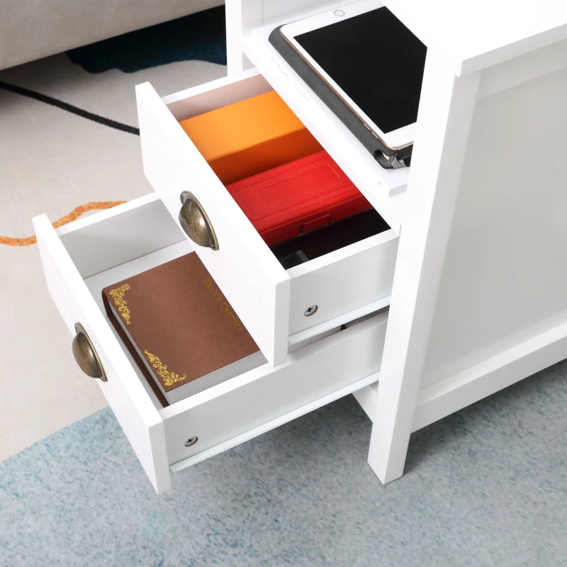 HOMCOM Modern End Table with 2 Drawers and Storage Shelf, Accent Sofa Side Table for Living Room, White
