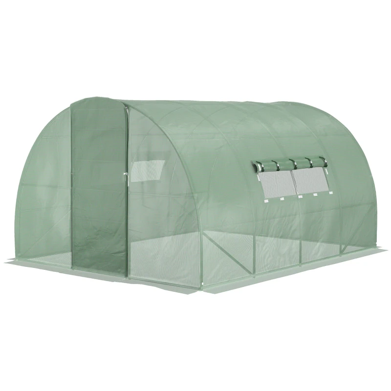Outsunny 12.5 x 10 x 6.5ft Outdoor Walk-in Tunnel Greenhouse Portable Plant Gardening Warm House with PE Cover Green
