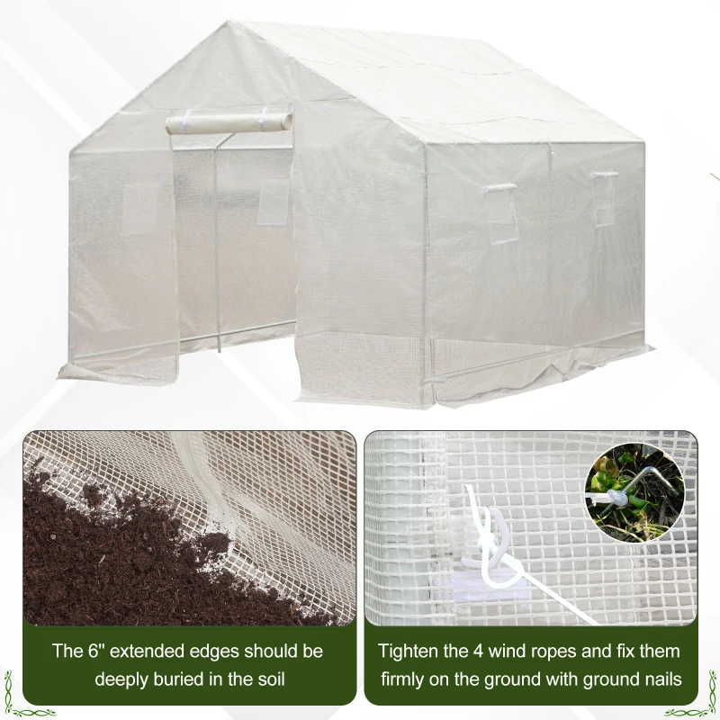 Outsunny 10x9.5x8ft Steeple Outdoor Walk-In Greenhouse Portable Garden Planting Warm House w/White PE Cover