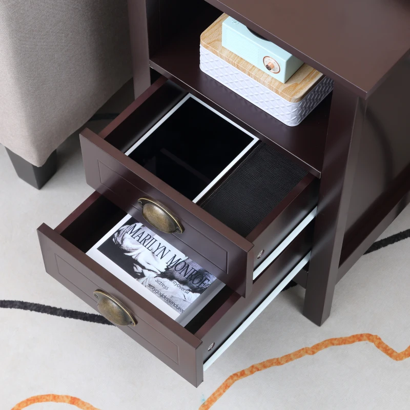 HOMCOM Modern End Table with 2 Drawers and Storage Shelf, Accent Sofa Side Table for Living Room, Coffee