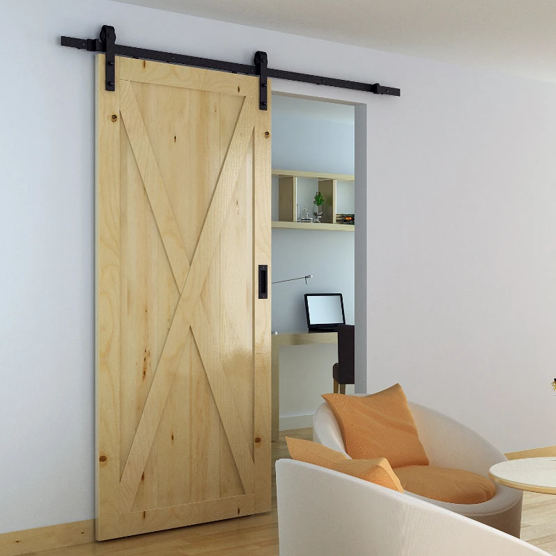 HOMCOM 6.6FT CARBON STEEL Sliding Wood Barn Door Hardware Track Set Door System Carbon Steel J Shape Roller