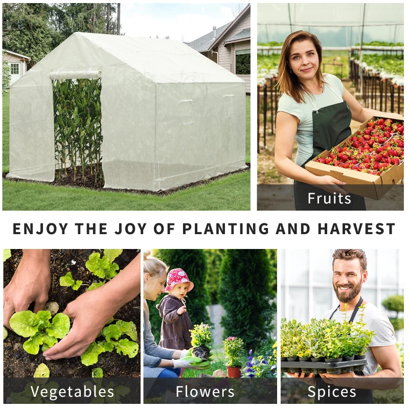 Outsunny 10x9.5x8ft Steeple Outdoor Walk-In Greenhouse Portable Garden Planting Warm House w/White PE Cover