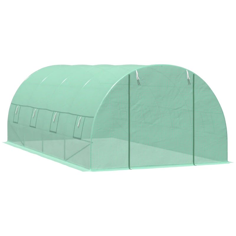 Outsunny 20 X 10' Greenhouse Walk-in Tunnel Garden Heavy Duty Metal Frame Warm House, Green