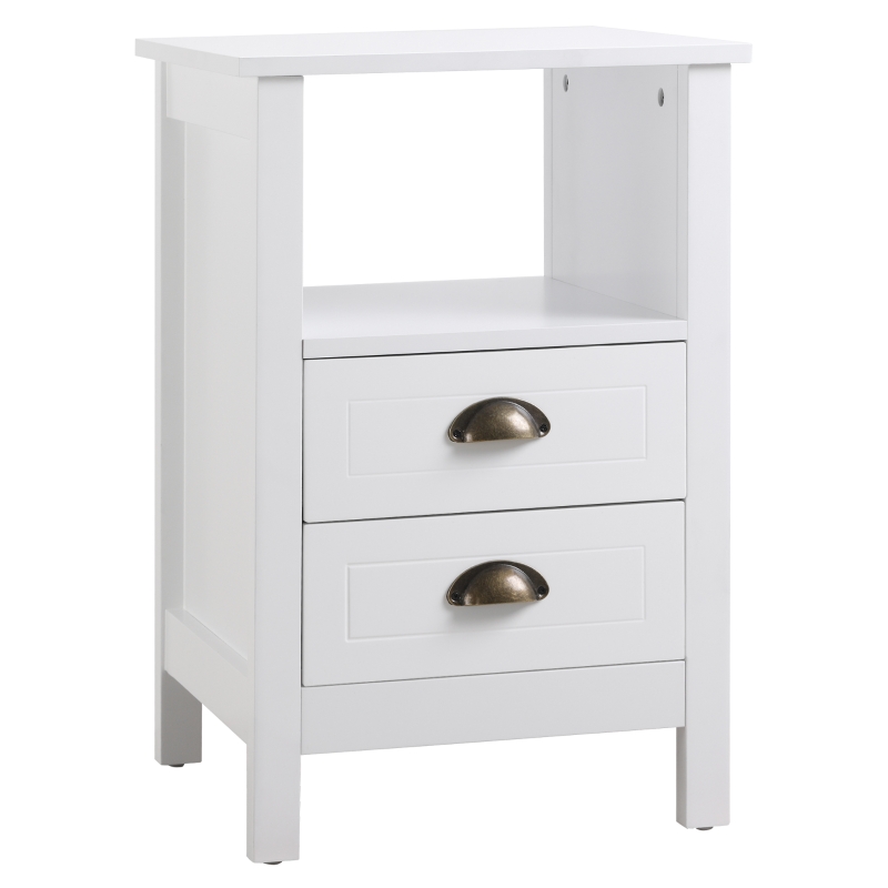 HOMCOM Modern End Table with 2 Drawers and Storage Shelf, Accent Sofa Side Table for Living Room, White