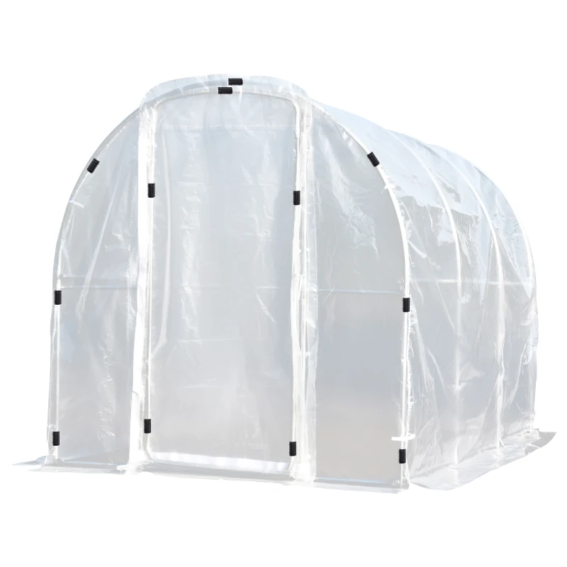 Outsunny 9.85'L x 6.6'W x 6.6'H Polytunnel Greenhouse Outdoor Walk-In Greenhouse, Transparent
