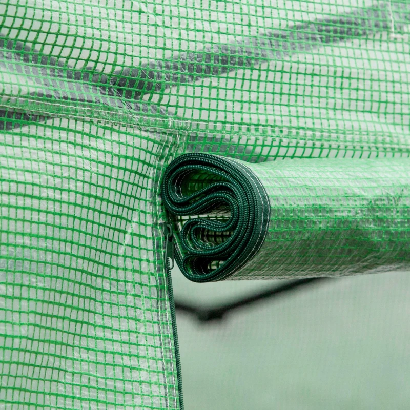 Outsunny 6.6' x 6.6' x 6.6' Tunnel Greenhouse Outdoor Walk-In Hot House with Roll-up Windows and Zippered Door, Steel Frame, PE Cover, Green