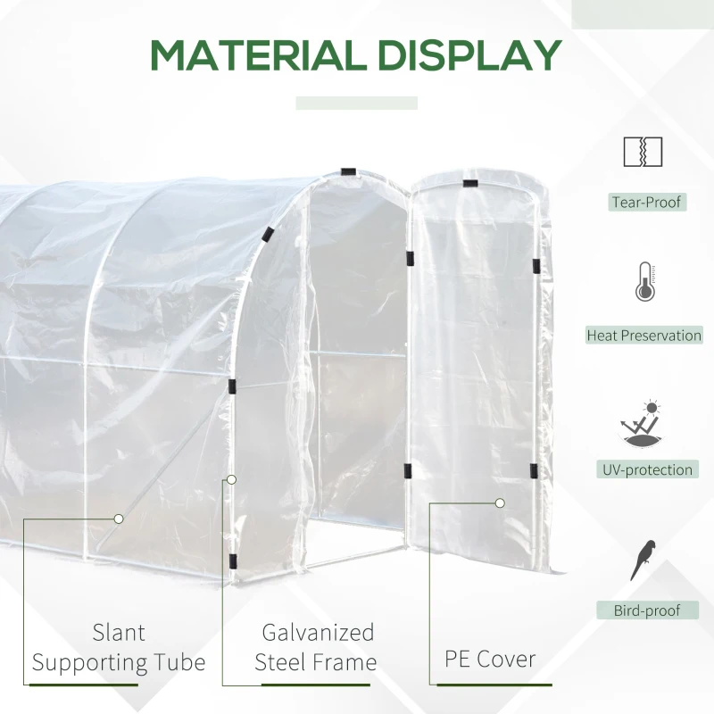 Outsunny 9.85'L x 6.6'W x 6.6'H Polytunnel Greenhouse Outdoor Walk-In Greenhouse, Transparent