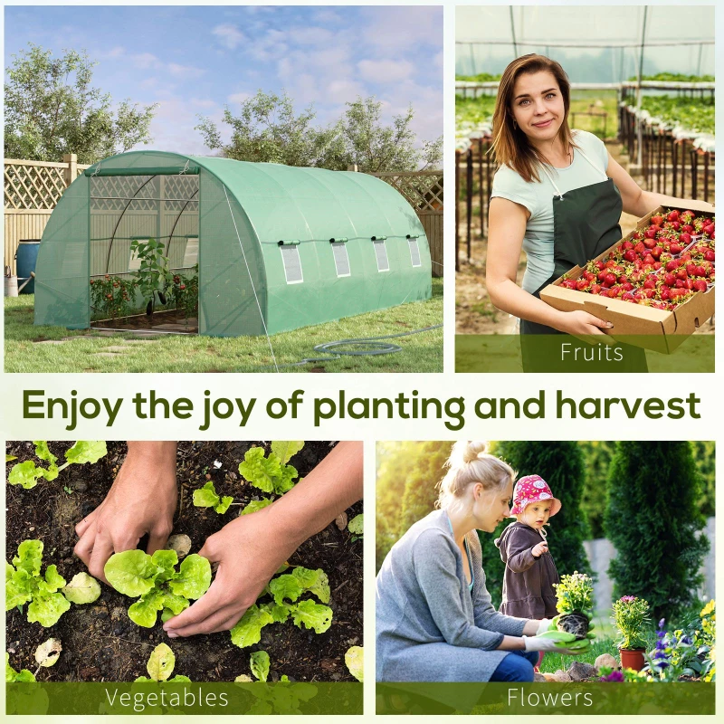 Outsunny 20 X 10' Greenhouse Walk-in Tunnel Garden Heavy Duty Metal Frame Warm House, Green