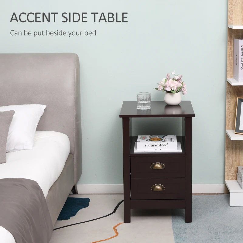 HOMCOM Modern End Table with 2 Drawers and Storage Shelf, Accent Sofa Side Table for Living Room, Coffee