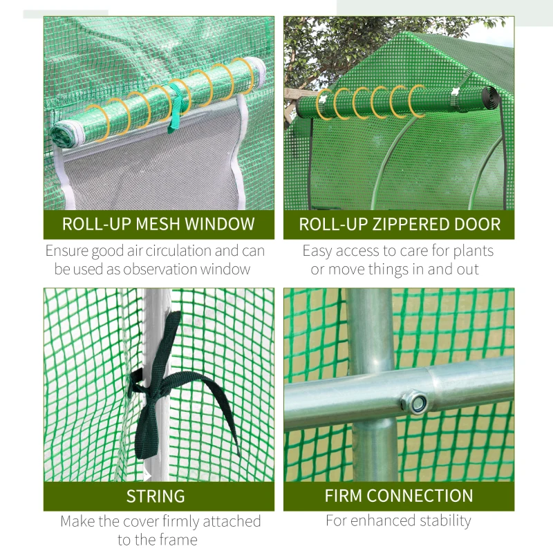 Outsunny 12.5' x 6.3' x 6.4' Steeple Walk-in Tunnel Greenhouse Garden Plant Seed Grow Tent Polythene with Windows and Door Green