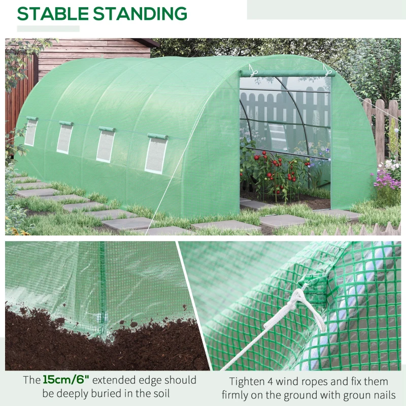 Outsunny 20 X 10' Greenhouse Walk-in Tunnel Garden Heavy Duty Metal Frame Warm House, Green