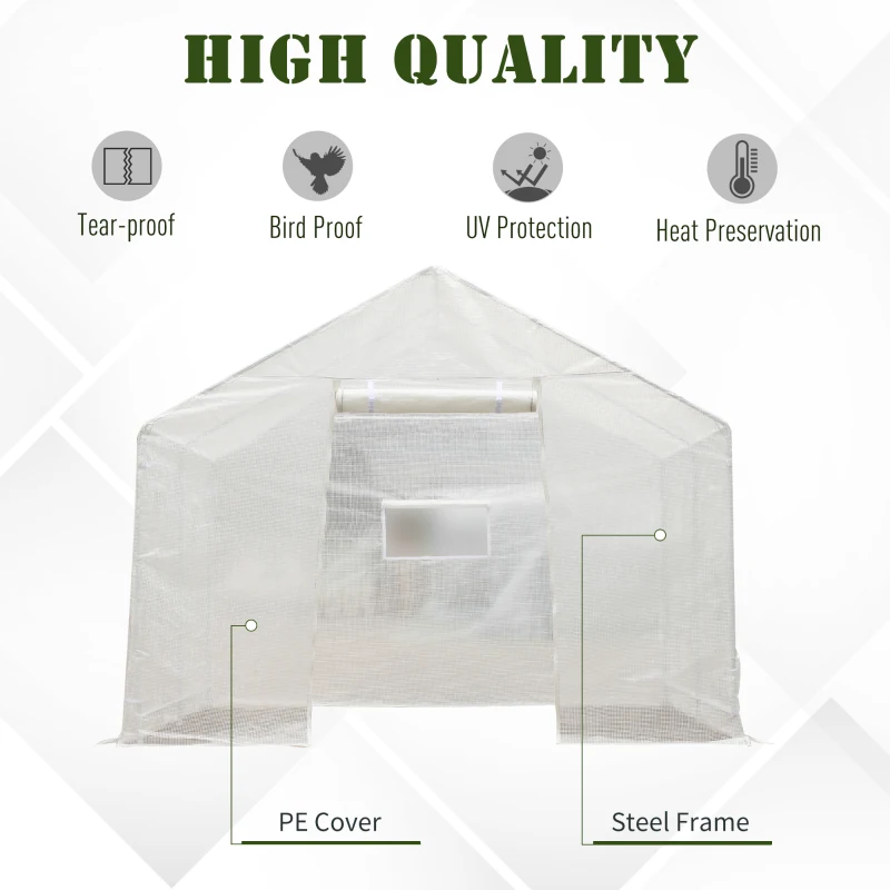 Outsunny 10x9.5x8ft Steeple Outdoor Walk-In Greenhouse Portable Garden Planting Warm House w/White PE Cover
