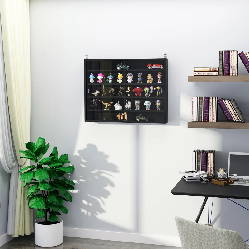 HOMCOM 5-Tier Wall Shelf Display Cabinet with Glass Doors and 4 Adjustable Shelves