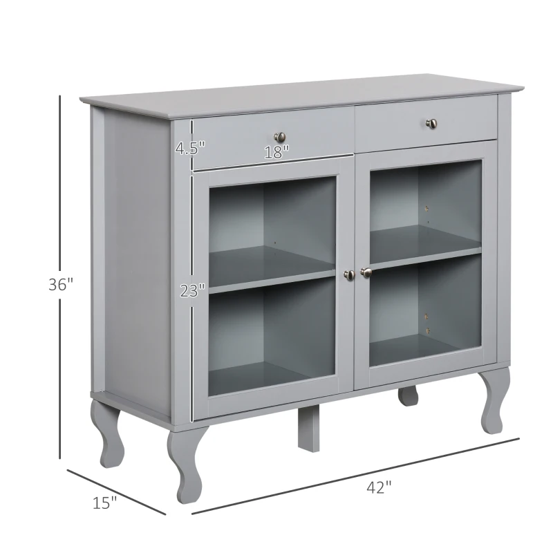 HOMCOM Retro Style Kitchen Sideboard Serving Buffet Storage Cabinet Cupboard with Glass Doors and Drawers, Adjustable Shelves