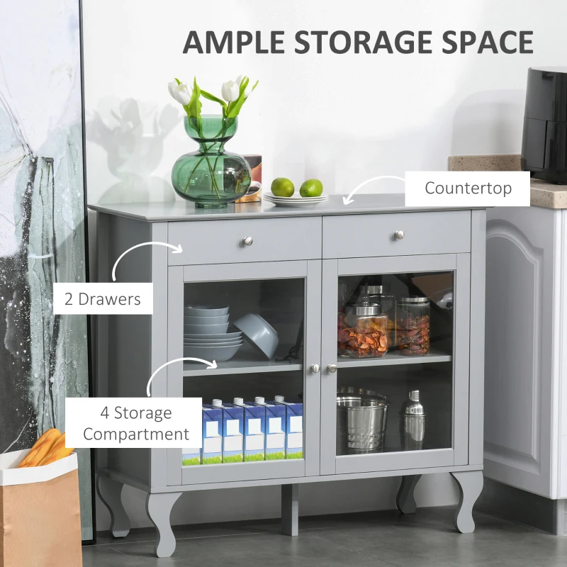 HOMCOM Retro Style Kitchen Sideboard Serving Buffet Storage Cabinet Cupboard with Glass Doors and Drawers, Adjustable Shelves