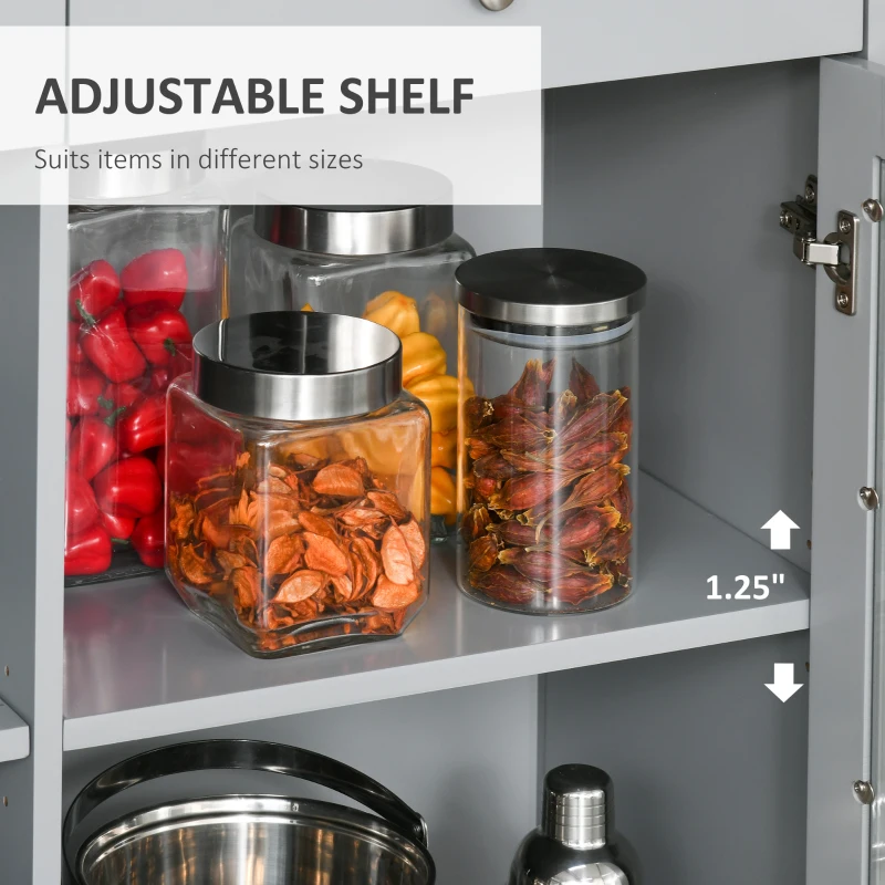 HOMCOM Retro Style Kitchen Sideboard Serving Buffet Storage Cabinet Cupboard with Glass Doors and Drawers, Adjustable Shelves