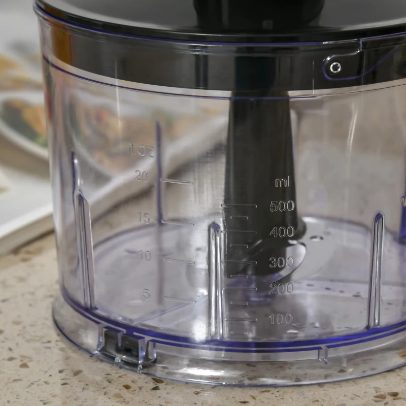 HOMCOM Immersion Hand Blender, 400W 4-in-1 Handheld Stick Blender with Adjustable Speed, 500ml Chopper, Egg Whisk, 800ml Measuring Cup, and Stainless Steel Blades, Silver / Black