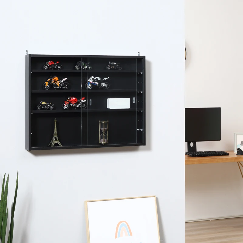 HOMCOM 5-Tier Wall Shelf Display Cabinet with Glass Doors and 4 Adjustable Shelves