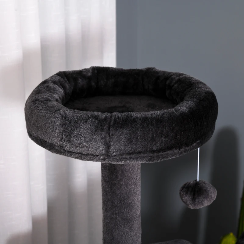 PawHut 67.75" Cat tree Tower Climbing Kitten Activity Center Furniture with Jute Scratching Post Pad Condo Perch Hanging Balls Tunnel Teasing Rope Dark Grey