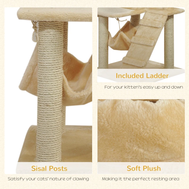 Pawhut Luxury 52Inch Cat Scratching Tree Condo Pet Bed Furniture Kitten Scratch Activity Center with HAMMOCK, Beige