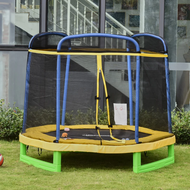 Outsunny 7FT Heavy-Duty Trampoline for Kids Outdoor Toys, Small Backyard 7' Trampoline with Net, Exercise Toy for Kids 3-12, Yellow