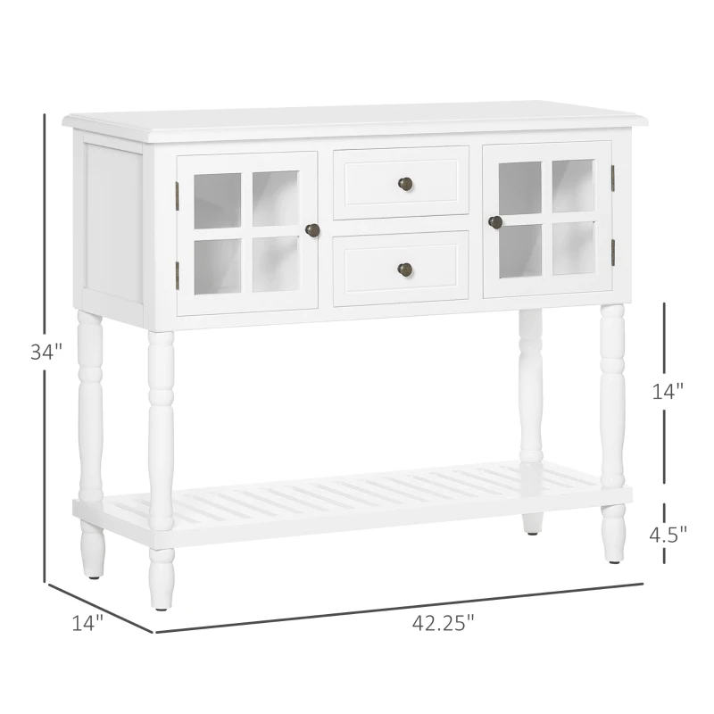 HOMCOM Vintage Console Table with 2 Drawers and Cabinets, Retro Sofa Table for Entryway, Living Room and Hallway, White