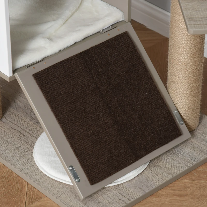 PawHut Cat tree Tower Climbing Activity Center Kitten Furniture with Jute Scratching Post Condo Ramp Perch Cushions Velcro Dangling Balls 23.5" x 19" x 48" Light Grey