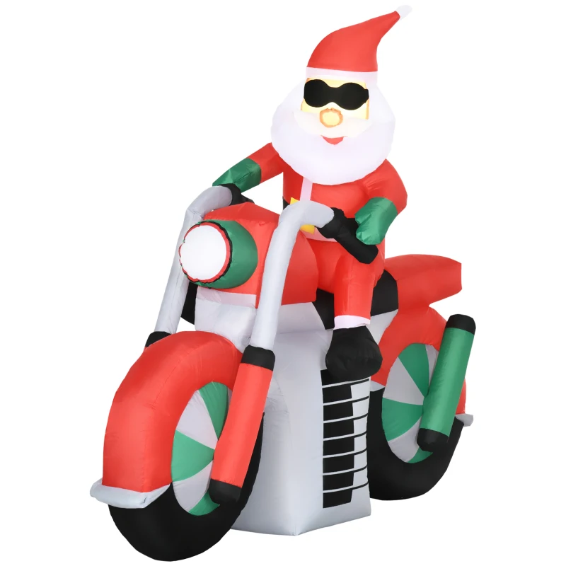 Outsunny 5ft Christmas Inflatable Santa Claus with Sunglasses on Motorcycle, Blow-Up Outdoor LED Yard Display for Lawn Garden Party