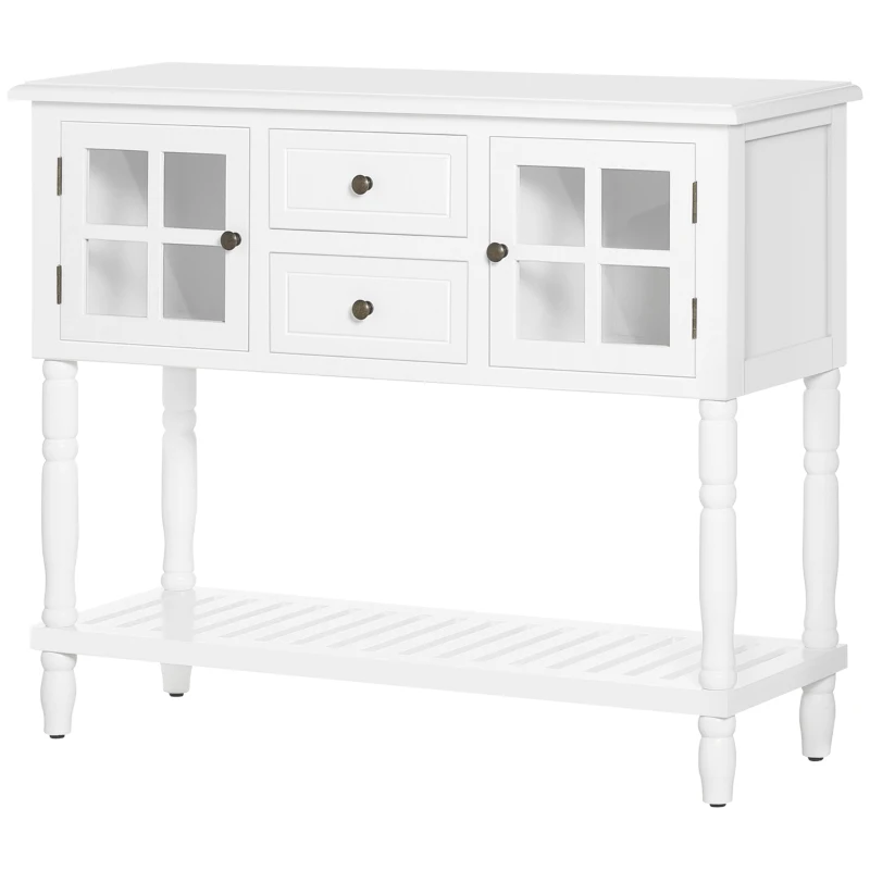 HOMCOM Vintage Console Table with 2 Drawers and Cabinets, Retro Sofa Table for Entryway, Living Room and Hallway, White