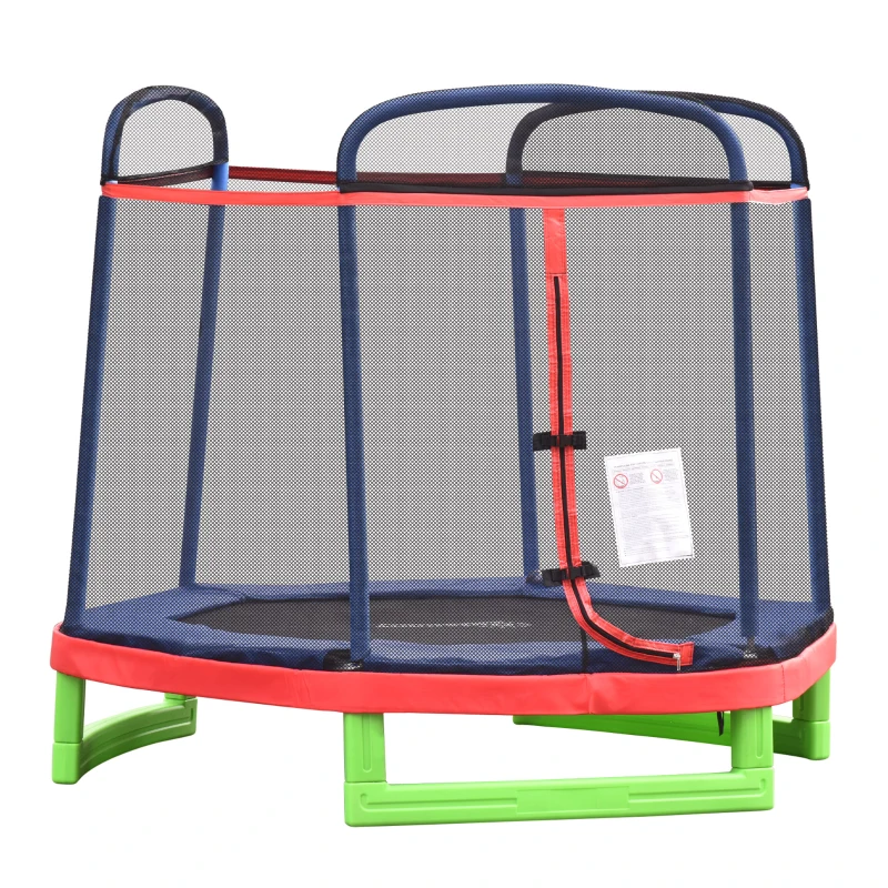 Outsunny 7FT Kids Trampoline, Durable Bouncer Spring Gym Toy Indoor/Outdoor with Safety Net Enclosure, Padded Cover, Fun Exercise Activity for Children, Red