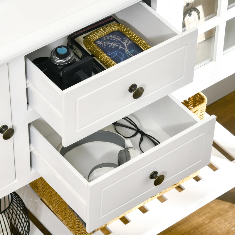 HOMCOM Vintage Console Table with 2 Drawers and Cabinets, Retro Sofa Table for Entryway, Living Room and Hallway, White