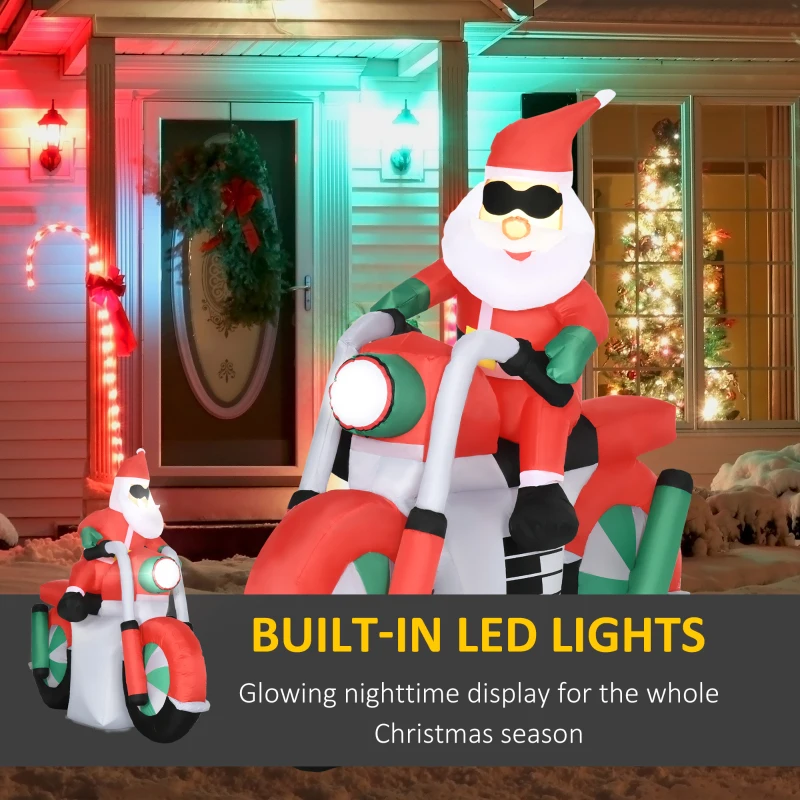 Outsunny 5ft Christmas Inflatable Santa Claus with Sunglasses on Motorcycle, Blow-Up Outdoor LED Yard Display for Lawn Garden Party